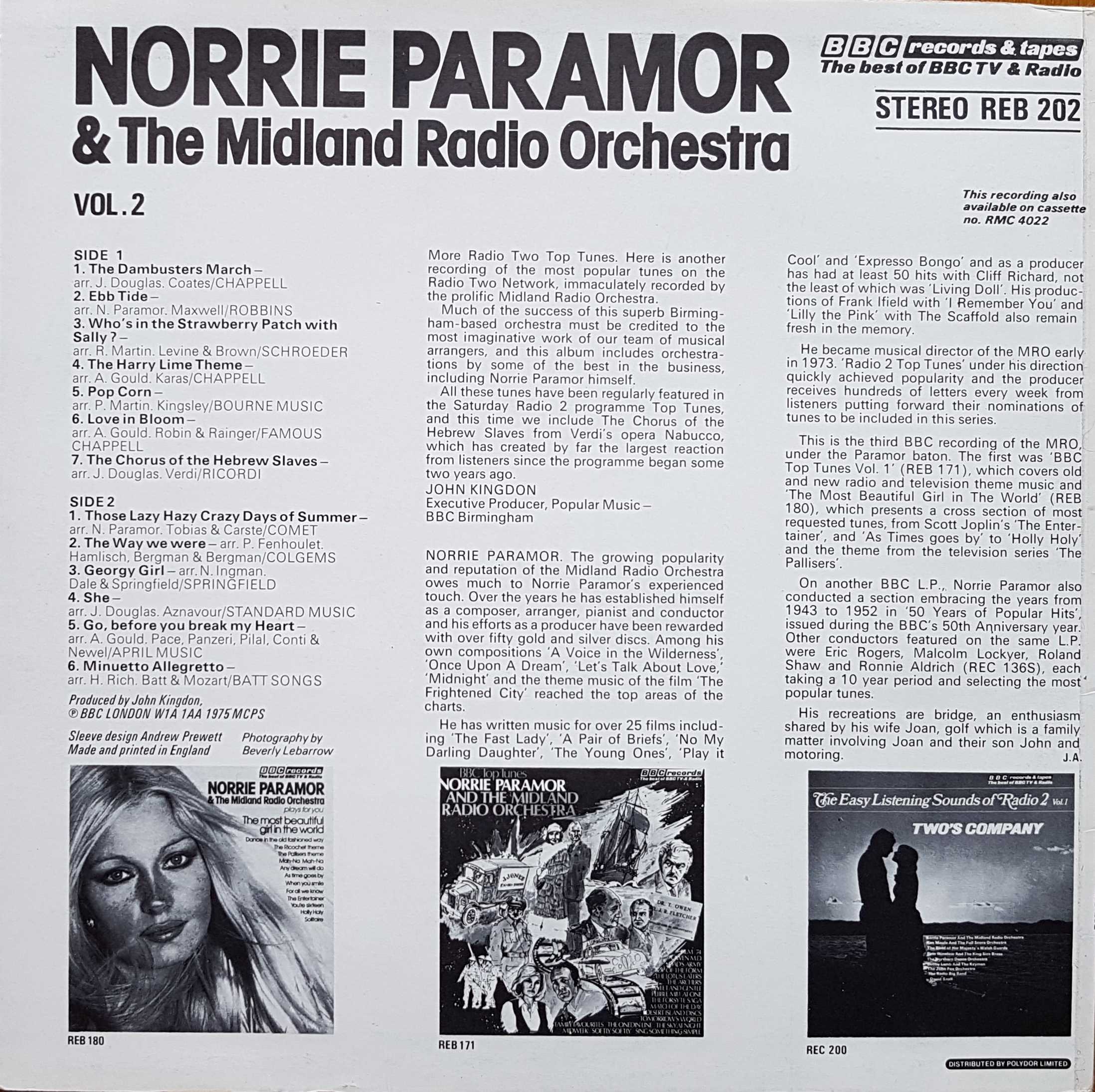 Picture of REB 202 Radio 2 top tunes - Volume 2 by artist Norrie Paramor and the Midland Radio Orchestra from the BBC records and Tapes library